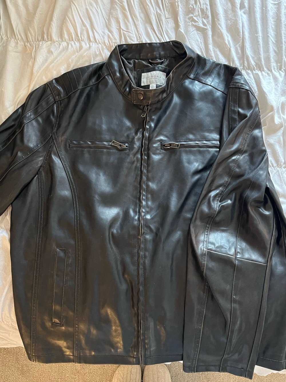 Black Faux Leather Jacket - Classic Panel Design